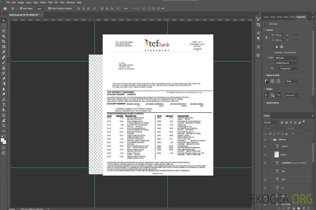 Modèle de relevé bancaire USA TCF Bank au format Word et PDF template Modèle de relevé bancaire USA TCF Bank au format Word et PDF template